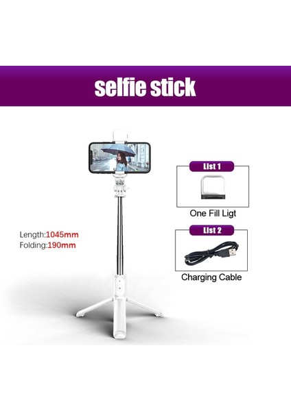 Beyaz Işık ile Cool Dıer Q02S Yeni Kablosuz Bluetooth Selfie Çubuğu Tripod Akıllı Telefon Için Dolgu Işığı ile Katlanabilir Monopod Bluetooth Deklanşör (Yurt Dışından)