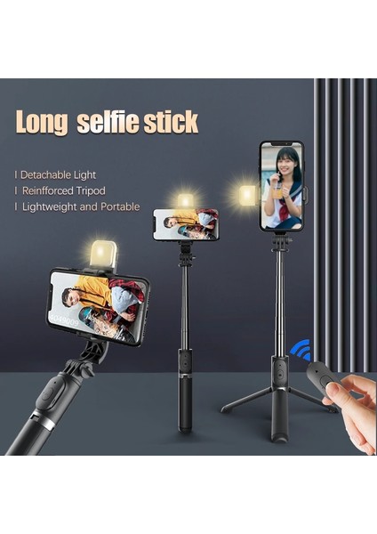 Beyaz Işık ile Cool Dıer Q02S Yeni Kablosuz Bluetooth Selfie Çubuğu Tripod Akıllı Telefon Için Dolgu Işığı ile Katlanabilir Monopod Bluetooth Deklanşör (Yurt Dışından)