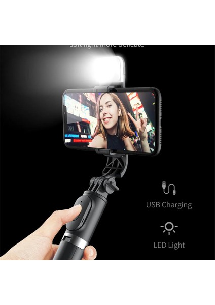 Beyaz Işık ile Cool Dıer Q02S Yeni Kablosuz Bluetooth Selfie Çubuğu Tripod Akıllı Telefon Için Dolgu Işığı ile Katlanabilir Monopod Bluetooth Deklanşör (Yurt Dışından)