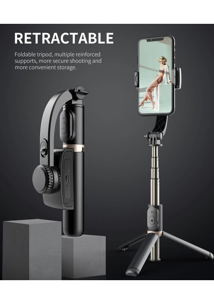 Q08 Siyah El Gimbal Akıllı Telefon Bluetooth El Sabitleyici Tripod ile Selfie Sopa Akıllı Telefon Xiaomi iPhone Için Katlanır Gimbal (Yurt Dışından) indirimleri
