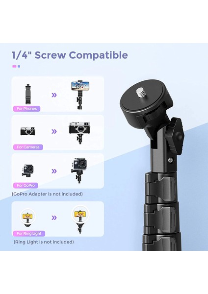 Siyah Evrensel 62 Inç Özçekim Çubuğu Tripod Cep Telefonu Için Standı Monopod Özçekim Çubuğu Eylem Kamera Için Bluetooth Uzaktan Kumanda ile (Yurt Dışından)