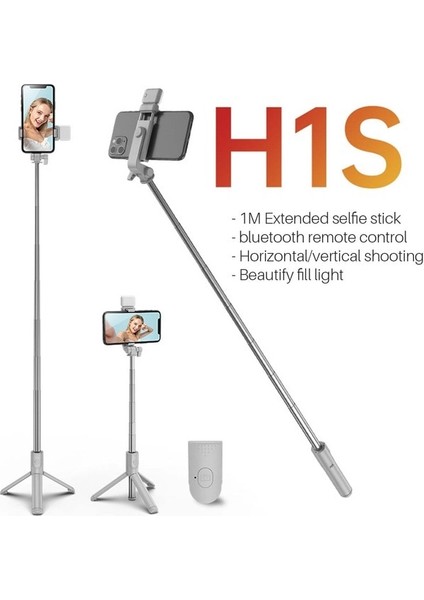 H1S Beyaz Bluetooth Selfie Sopa Cep Telefonu Tutucu Geri Çekilebilir Taşınabilir Çok Fonksiyonlu Mini Tripod Kablosuz Uzaktan Deklanşör (Yurt Dışından)