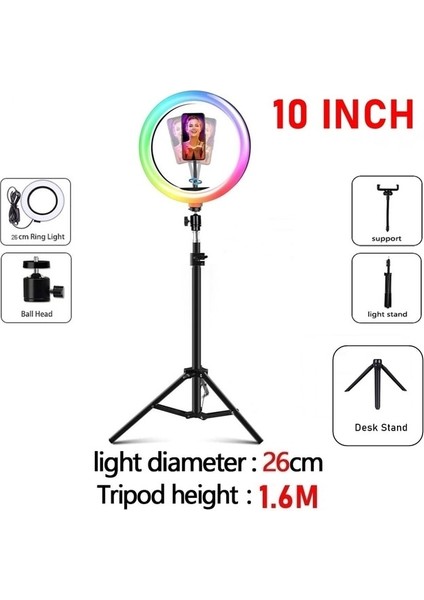 10 Inç4 Aamasun Kısılabilir Rgb LED Selfie Halka Dolgu Işığı Fotoğraf Halka Lambası Makyaj Video Canlı Aro De Luz Para Celular Için Tripod ile (Yurt Dışından)