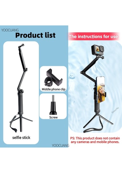 C Katlanabilir 3 Yollu Kavrama Su Geçirmez Monopod Selfie Sopa Gopro Kahraman 11 10 9 8 7 INSTA360 Djı Yi Eylem Kamera Tripodu Aksesuarları (Yurt Dışından)