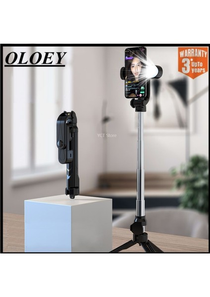 Beyaz Bluetooth Uyumlu Selfie Çubuğu Tripod Tripod Selfie Çubuğu Cep Telefonu Güzelleştirme Projektör Canlı Masaüstü Standı (Yurt Dışından)
