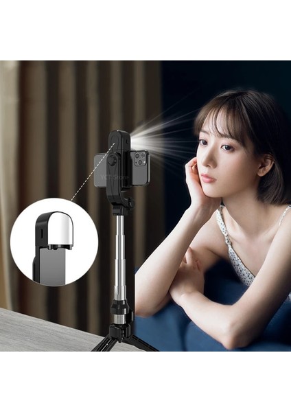 Beyaz Bluetooth Uyumlu Selfie Çubuğu Tripod Tripod Selfie Çubuğu Cep Telefonu Güzelleştirme Projektör Canlı Masaüstü Standı (Yurt Dışından)