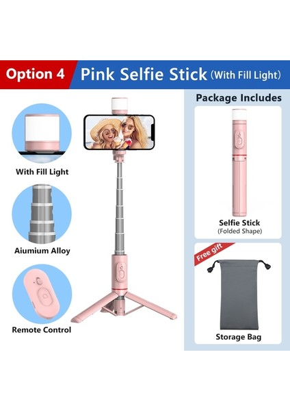 Seçenek 4 Taşınabilir Selfie Çubuğu Teleskopik Alüminyum Alaşımlı Tripod Samsung iPhone Pro Max Xiaomi 12 S Ultra Telefon Için Bluetooth Uzaktan Kumandalı (Yurt Dışından)