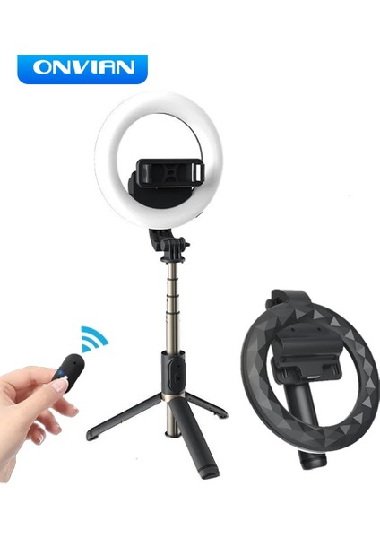 Q01 Beyaz Onvian 4 In 1 Selfie Çubuğu LED Halka Işık Kablosuz Bluetooth Selfie Çubuğu Mini Tripodlar El Uzatılabilir Uzaktan Kumanda ile (Yurt Dışından) fiyatları