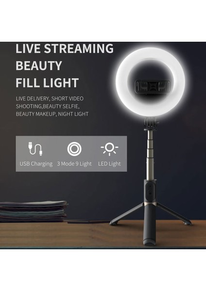 Q01 Beyaz Onvian 4 In 1 Selfie Çubuğu LED Halka Işık Kablosuz Bluetooth Selfie Çubuğu Mini Tripodlar El Uzatılabilir Uzaktan Kumanda ile (Yurt Dışından) fırsatları