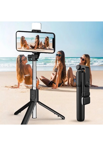 Siyah Yenı Kablosuz Selfie Çubuğu Mini Tripod Uzatılabilir Monopod Dolgu Işığı ile Ios Android Telefon Için Uzaktan Deklanşör El Tutucu (Yurt Dışından)