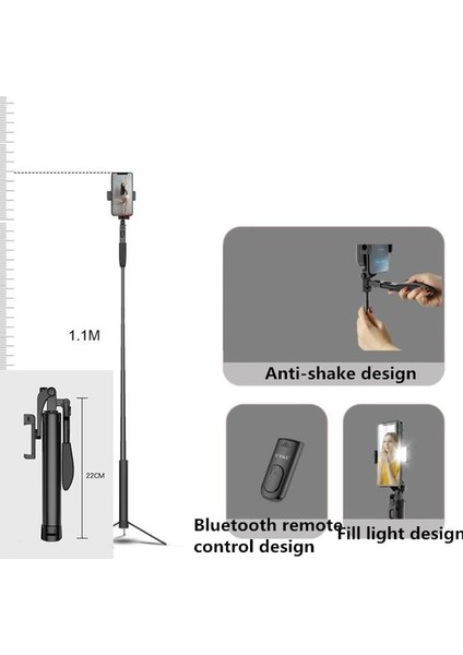 1100MM Bluetooth Uzaktan Kumanda Gimbal LED Işık ile Selfie Çubuğu Stabilize Iphoneandriod Canlı Yayın Için Video Kayıt Tripod (Yurt Dışından)