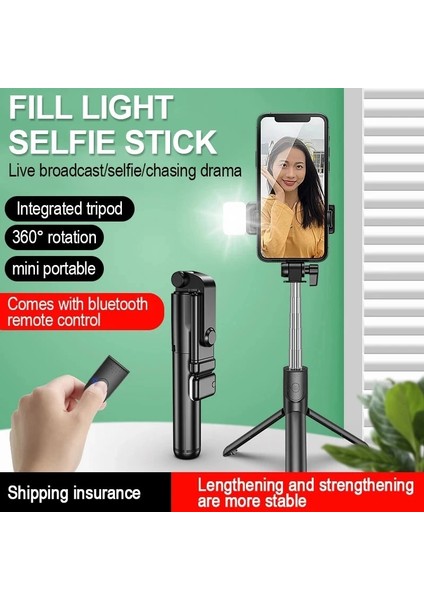 LED Siyah Telefon Selfie Çubuğu ile LED Tripod Işık Lambası Mobil Hücre Tutucu Standı Akıllı Telefon Bluetooth Monopod Teleskopik Kutup Fotoğraf (Yurt Dışından) modelleri
