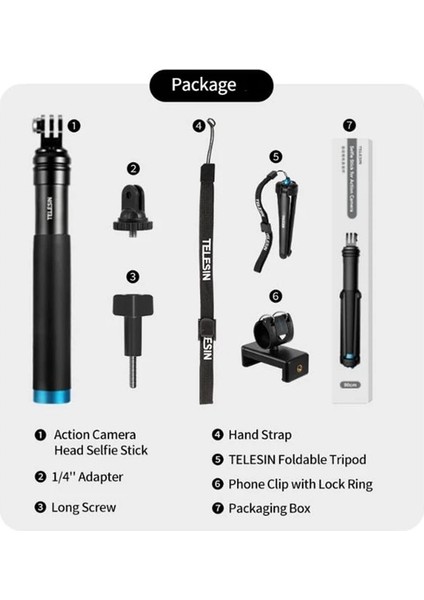 B Telesın Alüminyum Selfie Sopa Uzatılabilir El Monopod Tripod Bağlama Aparatı Gopro Hero 10 9 8 7 Yi 4K Djı INSTA360 Akıllı Telefon (Yurt Dışından)