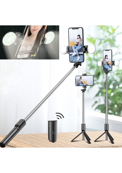 Iki Dolgu Işığı Tongdaytech Taşınabilir Bluetooth Telefon Selfie Çubuğu Halka Dolgu Işığı ile Fotoğraf Katlanabilir Tripod Iphone Xiaomi Video Canlı Stüdyo (Yurt Dışından) fiyatları
