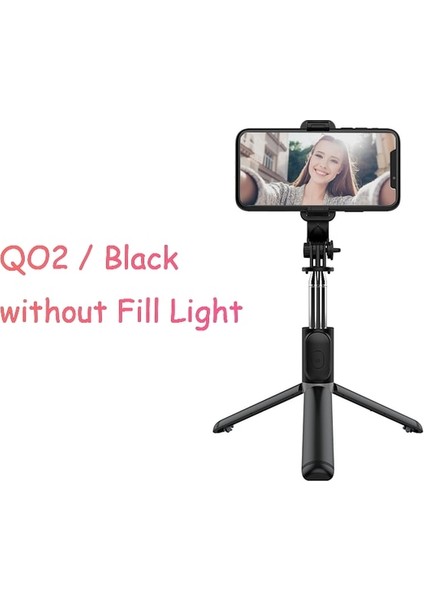 Q02 Siyah Kablosuz Bluetooth Selfie Çubuğu Katlanabilir Tripod Ios Android Için Dolgu Işığı Deklanşör Uzaktan Kumanda 360 ° Dönen Tutucu (Yurt Dışından)