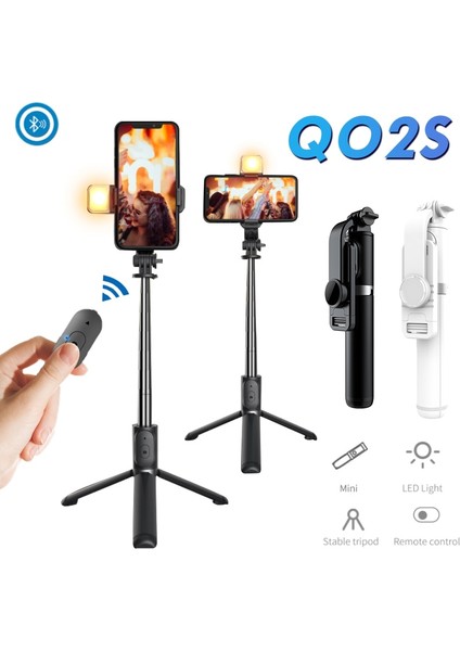 Q02 Siyah Kablosuz Bluetooth Selfie Çubuğu Katlanabilir Tripod Ios Android Için Dolgu Işığı Deklanşör Uzaktan Kumanda 360 ° Dönen Tutucu (Yurt Dışından)