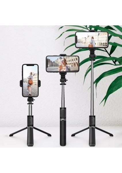 Q02 Siyah Kablosuz Bluetooth Selfie Çubuğu Katlanabilir Tripod Ios Android Için Dolgu Işığı Deklanşör Uzaktan Kumanda 360 ° Dönen Tutucu (Yurt Dışından)