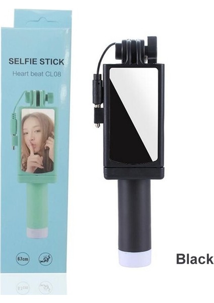 Siyah Evrensel Mini Selfie Çubuğu Düğmeli Kablolu Silikon Saplı Monopod iPhone 6/6s Android Samsung Huawei Xiaomi Çubukları (Yurt Dışından)