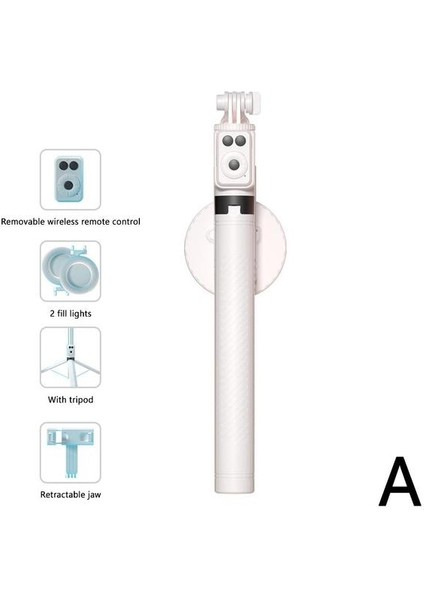 Beyaz Kablosuz Bluetooth Uyumlu Selfie Çubuğu LED Halka Işık Uzatılabilir El Monopod Canlı Tripod IPhone x 8 Android B3G3 (Yurt Dışından)
