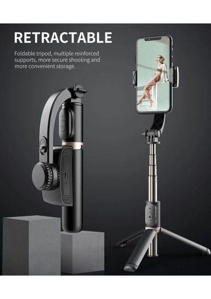 Q08 Sabitleyici El Gimbal Akıllı Telefon Bluetooth El Sabitleyici Tripod ile Selfie Sopa Akıllı Telefon Xiaomi iPhone Için Katlanır Gimbal (Yurt Dışından) modelleri