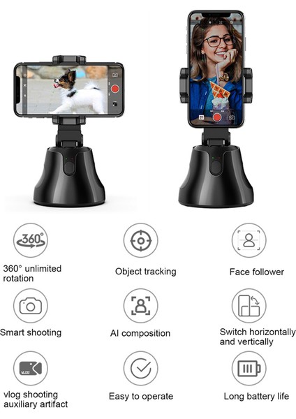 Siyah 360 Derece Dönen Kafa Tripod Otomatik G Aı Akıllı Yüz Takip ve Telefon Canlı Vlog Video Çekimi Için Kamera Takipçisi (Yurt Dışından) fiyatları