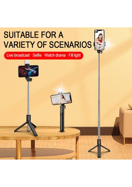 H1-Pembe Kablosuz Selfie Çubuğu Bluetooth Katlanabilir Geri Çekilebilir Katlanır Monopod Ios Android Için LED Işık Uzaktan Kumanda Deklanşör Fotoğraf (Yurt Dışından)