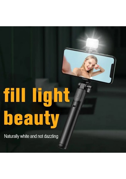 H1-Pembe Kablosuz Selfie Çubuğu Bluetooth Katlanabilir Geri Çekilebilir Katlanır Monopod Ios Android Için LED Işık Uzaktan Kumanda Deklanşör Fotoğraf (Yurt Dışından)