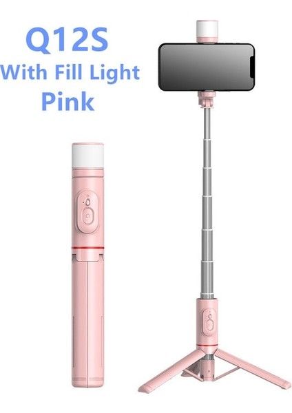 Q12S Pembe Cep Telefonu Selfie Çubuğu Huawei Honor iPhone Android Xiaomi Için Teleskopik Bluetooth Sopa ile (Yurt Dışından)