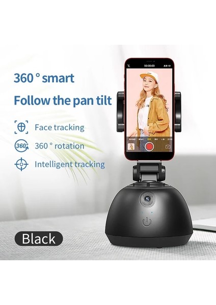 Siyah 360 Derece Akıllı Gimbal Mont Yüz Takip Çekim Selfie Çubuğu Çok Fonksiyonlu Akıllı Hepsi Bir Arada Rotasyon Telefon Tutucu (Yurt Dışından)