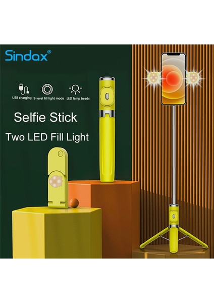 Yeşil Işıklı Kablosuz Selfie Çubuğu Bluetooth Uzaktan Güçlendirilmiş Tripod Tutucu iPhone Huawei Xiaomi Akıllı Telefon Için Dolgu Işığıyla Selfie Canlı (Yurt Dışından) indirimleri