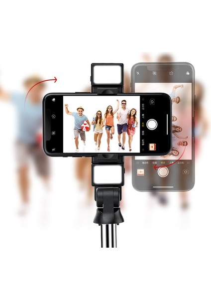 Çift Işık Canlı Taşınabilir Kablosuz Bluetooth Telefon Teleskopik Selfie Çubuk Tripod Çift Dolgu Işığı ile Huawei iPhone Android Xiaomi Için (Yurt Dışından) modelleri