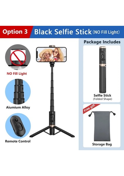 Seçenek 3 Taşınabilir Selfie Çubuğu Teleskopik Alüminyum Alaşım Tripod Samsung iPhone Pro Max Xiaomi 12 S Ultra Telefon Için Bluetooth Uzaktan Kumandalı (Yurt Dışından)