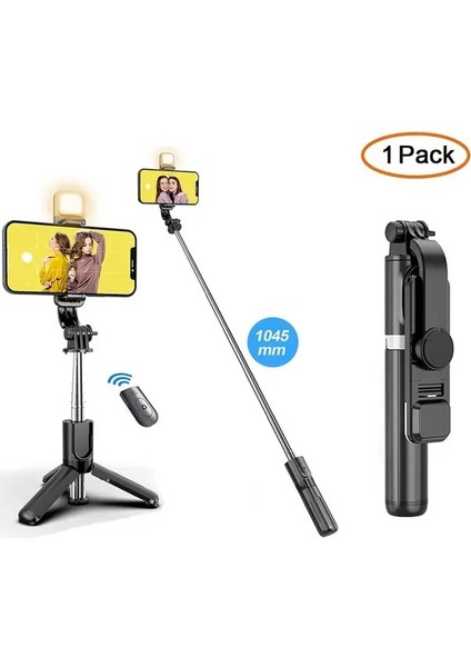 Q02S LED Işık Siyah Yenı Bluetooth Selfie Çubuğu Tripod ile Uzaktan Uzatılabilir Tripod ile iPhone Android Akıllı Telefon Için LED Işık Çıkarılabilir (Yurt Dışından)