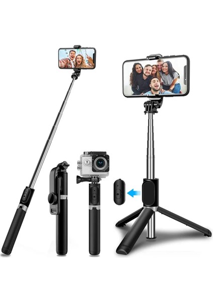Siyah 4'ü 1 Arada Kablosuz Bluetooth Selfie Çubuğu Tripodlu Alaşımlı Öz Selfie Çubuğu Akıllı Telefon Selfie Çubuğu 3 Telefon iphone Kamera Için (Yurt Dışından) fiyatları