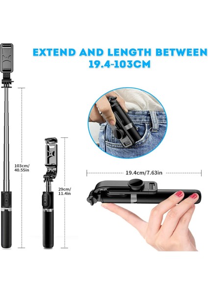 Siyah 4'ü 1 Arada Kablosuz Bluetooth Selfie Çubuğu Tripodlu Alaşımlı Öz Selfie Çubuğu Akıllı Telefon Selfie Çubuğu 3 Telefon iphone Kamera Için (Yurt Dışından) indirimleri