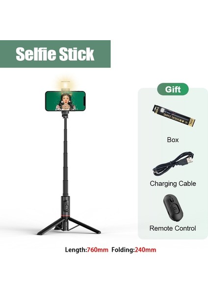 Işık ve Kutu ile Cool Dıer 2022 Yenı Taşınabilir Kablosuz Bluetooth Selfie Çubuğu Tripod, Huawei iPhone Için Dolgu Işığı ile Alüminyum Alaşımlı Selfie Stck (Yurt Dışından)