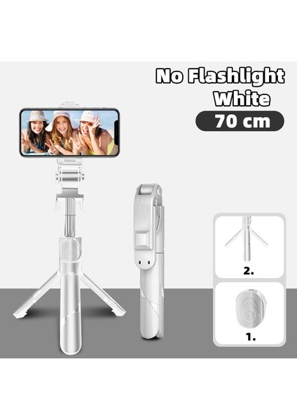Beyaz Işıksız 70CM Selfie Çubuğu LED Işıklı Tripod iPhone Android Telefon Mobil Cep Tutucu Standı Akıllı Telefon Monopod Bluetooth Teleskopik Pau (Yurt Dışından)