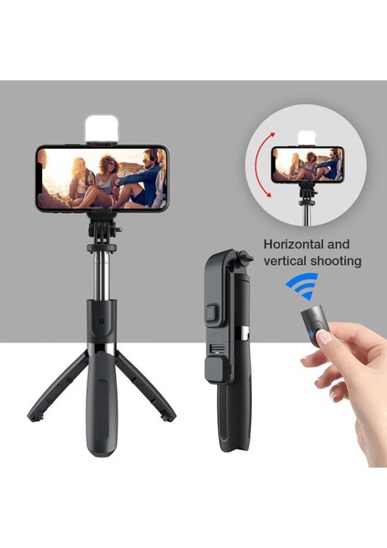 L02S Siyah Selfie Çubuğu Tripod L02S Kablosuz Bluetooth Selfstick Monopod Dolgu Işığı ile Selfie Sopa Tripod El Gimbal (Yurt Dışından)