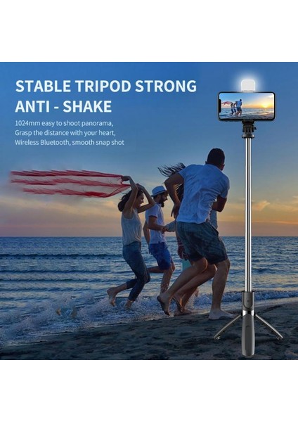 L02S Siyah Selfie Çubuğu Tripod L02S Kablosuz Bluetooth Selfstick Monopod Dolgu Işığı ile Selfie Sopa Tripod El Gimbal (Yurt Dışından)