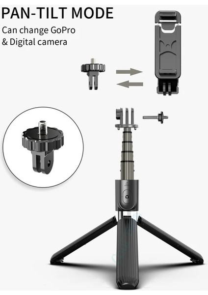 Siyah Yüksek Kaliteli Kablosuz Bluetooth Özçekim Çubuğu Tripod Uzaktan Kumanda ile Palo Özçekim Iphone Eylem Kamera Için Uzatılabilir Katlanabilir Monopod (Yurt Dışından)