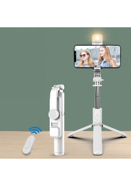 Q02S Beyaz Yeni Q02S Kablosuz Bluetooth Selfie Çubuğu Tripod Dolgu Işığı ile Katlanabilir Monopod Iphone Android Akıllı Telefon Için Bluetooth Deklanşör (Yurt Dışından)