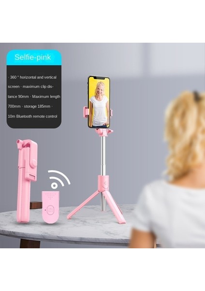 R1-0.7m Pembe Telefon Selfie Sopa Teleskopik Çubuk Döner Tripod 360 Teleskopik Kutup Akıllı Telefon Standı Monopod Bluetooth Selfie Sopa Selfie (Yurt Dışından)