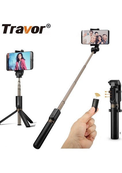Travor Bluetooth Selfie Çubuğu Tripod Uzaktan Uzatılabilir El Selfie Çubuğu iPhone Huawei Xiaomi Samsung Android Telefon (Yurt Dışından)