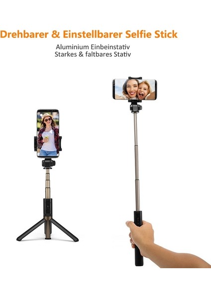 Travor Bluetooth Selfie Çubuğu Tripod Uzaktan Uzatılabilir El Selfie Çubuğu iPhone Huawei Xiaomi Samsung Android Telefon (Yurt Dışından) fırsatları