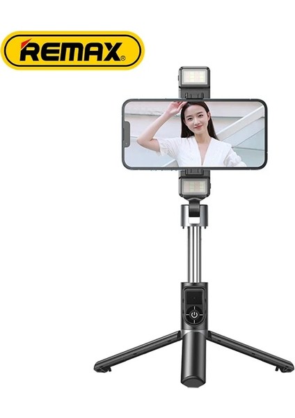 Siyah Remax Tripod Selfie Çubuğu Çift Dolgu Işıkları iPhone ve Tüm Cep Telefonları Için Kablosuz Uzaktan Kontrol Canlı Yayın Tutucu (Yurt Dışından) fiyatları