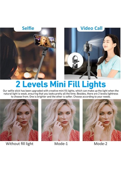 K10S Siyah LED K10S Kablosuz Bluetooth Selfie Çubuğu Katlanabilir Mini Tripod iPhone Samsung Gopro Mini Kameralar Için LED Işık ile Ios Android (Yurt Dışından)