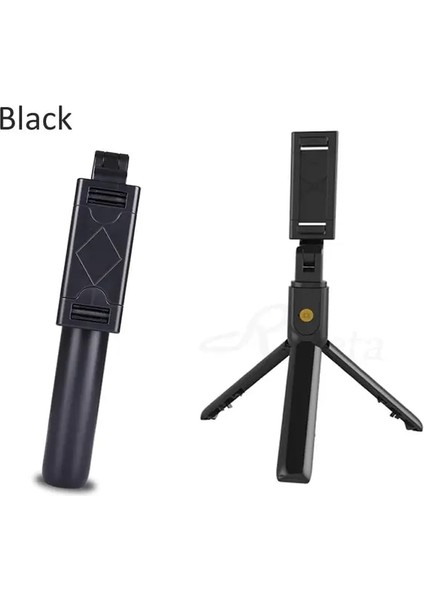 Siyah 3 In 1 Kablosuz Bluetooth Selfie Çubuğu Iphone/android/huawei Katlanabilir El Monopod Deklanşör Uzaktan Uzatılabilir Mini Tripod (Yurt Dışından)