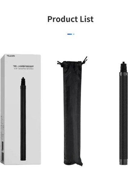 Paket A Telesın 116CM Karbon Fiber Monopod Selfie Çubuğu Gopro Hero 10 9 8 7 6 INSTA360 Osmo Aksiyon Kamerası Için 1/4 Vidayla Uzatılabilir (Yurt Dışından)