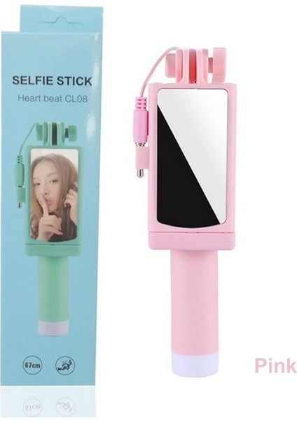 Pembe Evrensel Mini Selfie Çubuğu Düğmeli Kablolu Silikon Saplı Monopod iPhone 6/6s Android Samsung Huawei Xiaomi Çubukları (Yurt Dışından)