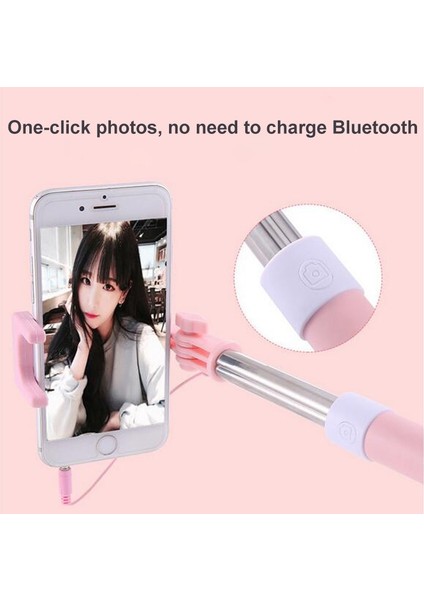 Pembe Evrensel Mini Selfie Çubuğu Düğmeli Kablolu Silikon Saplı Monopod iPhone 6/6s Android Samsung Huawei Xiaomi Çubukları (Yurt Dışından)